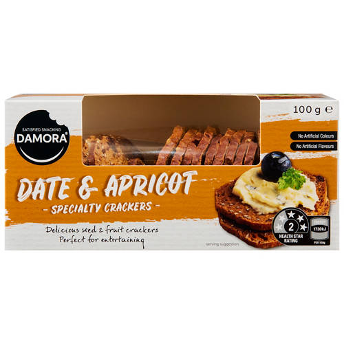 Front shot 2, Date & Apricot Crackers 100g