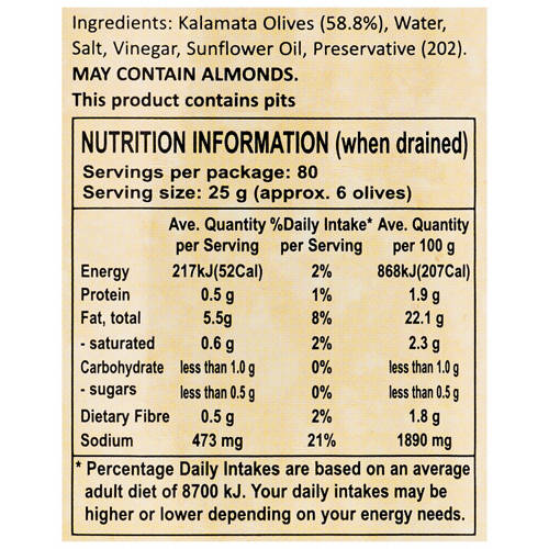 Ingredients 1, KI Kalamata Olives 3.4kg