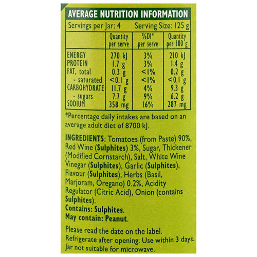 Nutrients 1, Extra Red Wine and Italian Herbs Pasta Sauce 500g
