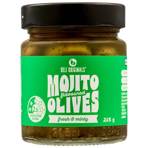Front shot 2, Cocktail Flavoured Olives Mojito Fresh and Minty 200g to 215g