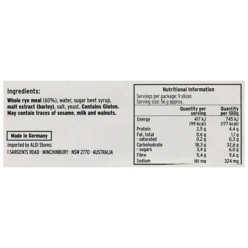 Nutrients 1, German Pumpernickel Bread 500g