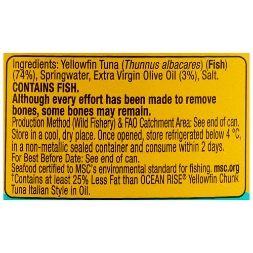 Ingredients 1, Yellowfin Tuna in Lite Oil 95g