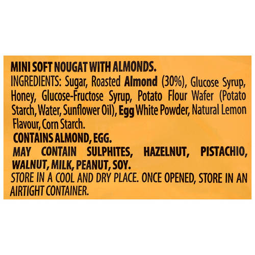 Ingredients 1, Torroncini Con Mandorle Mini Soft Nougat Almonds 130g