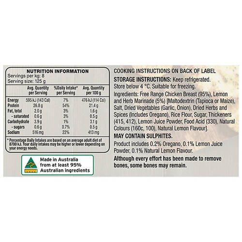 Nutrients 1, Free Range Marinated Chicken Breast per kg