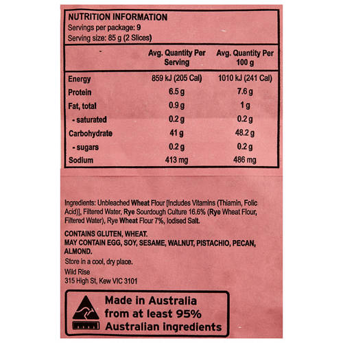Nutrients 1, Light Rye Sourdough Bread 765g