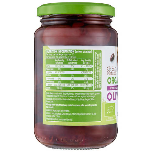 Front shot 3, Organic Kalamata Olives Pitted 350g