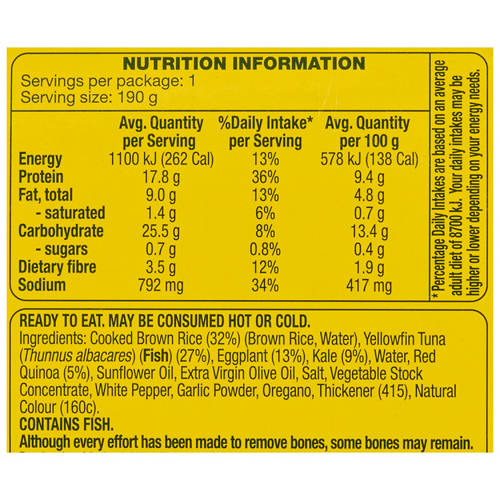 Nutrients 1, Yellowfin Tuna & Kale Quinoa Salad Ready Meal 190g