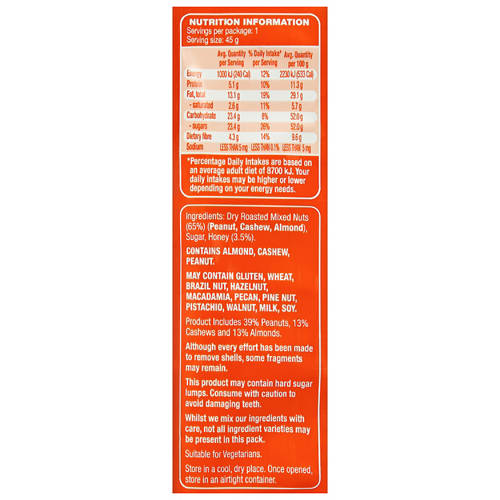 Nutrients 1, On The Go Dry Roasted Honey Mixed Nuts 45g