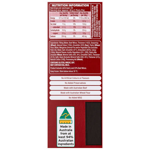 Nutrients 1, Party Pies 24 Pack 1.12kg