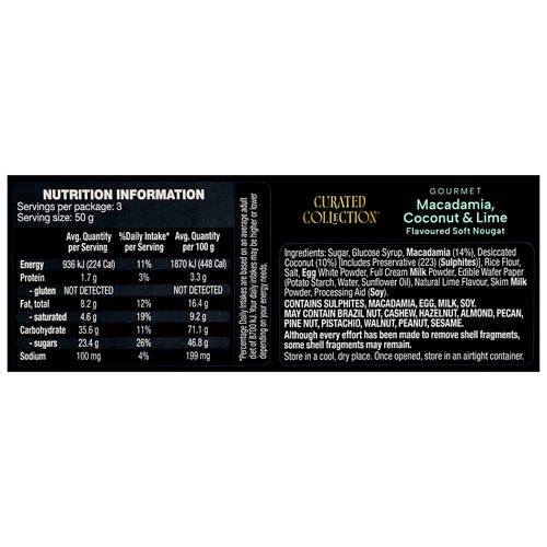 Nutrients 1, Gourmet Soft Nougat Macadamia, Coconut and Lime 150g