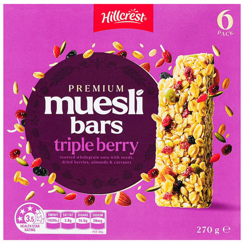 Front shot 3, Triple Berry Premium Muesli Bar 6 Pack 270g