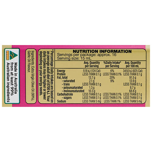 Nutrients 1, Australian Extra Virgin Olive Oil with Garlic Infused Oil