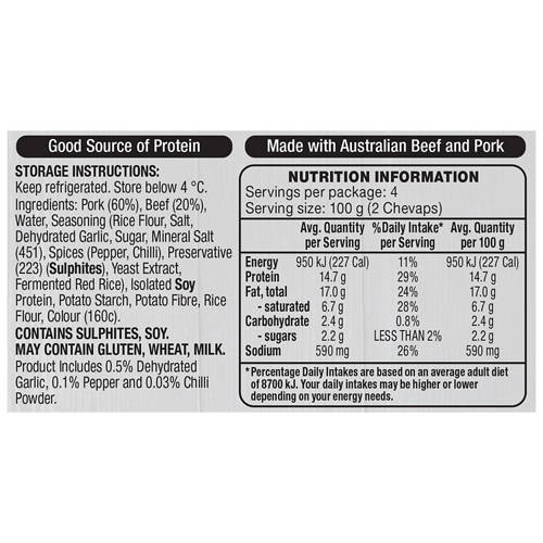 Nutrients 1, Pork & Beef Chevaps 400g