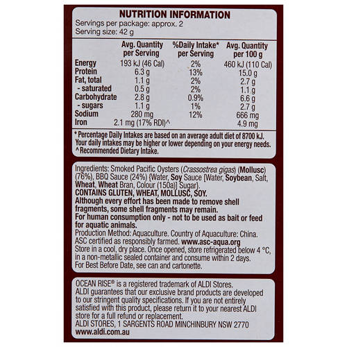 Nutrients 1, Smoked Oysters in BBQ Sauce 85g