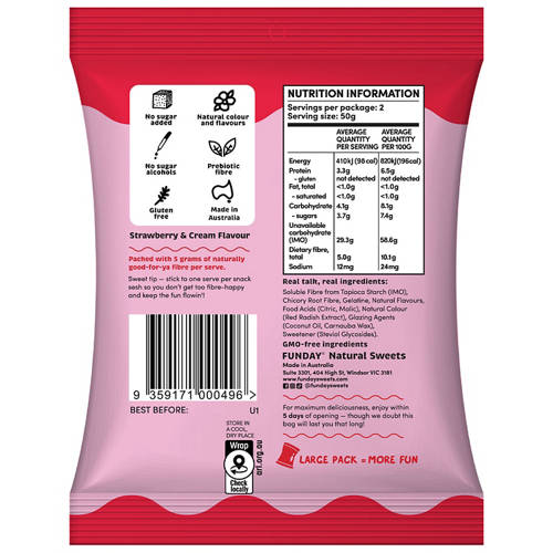 Front shot 2, Natural Sweets Flavoured Gummies Strawberry & Cream 100g