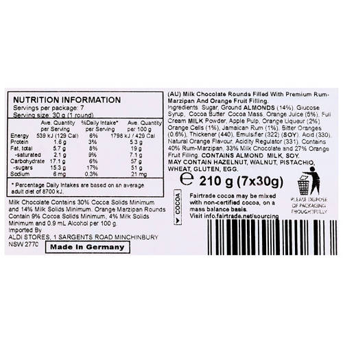 Nutrients 1, Finest Marzipan Rounds Orange 210g