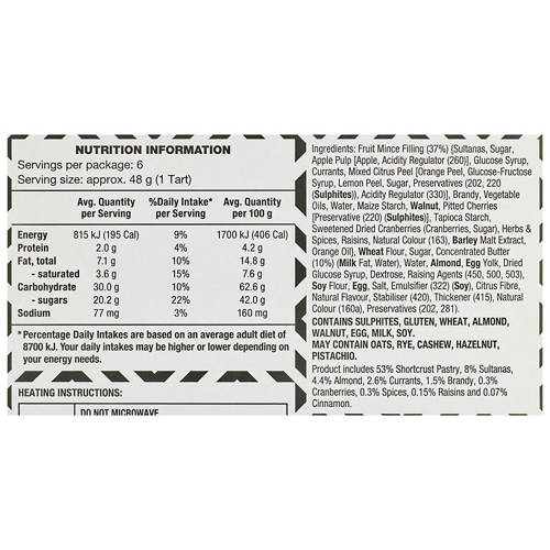 Nutrients 1, Almond Fruit Mince Tarts 290g