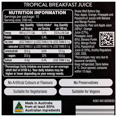 Nutrients 1, Breakfast Juice 2L