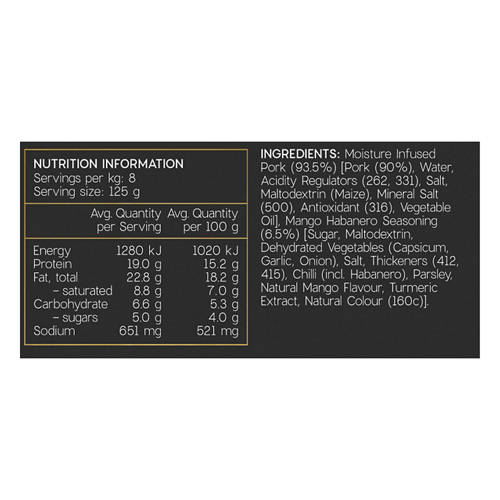 Nutrients 1, Pork Belly Rashers Mango Habanero