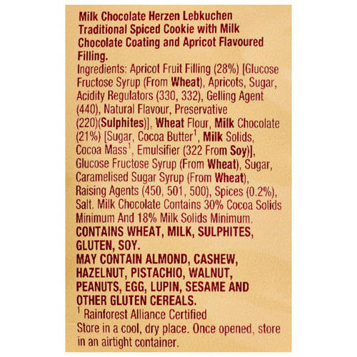 Ingredients 1, Herzen Lebkuchen Gingerbread Hearts Milk Chocolate 300g