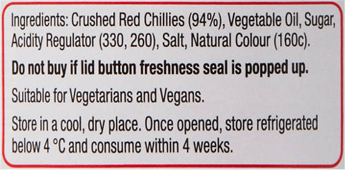 Ingredients 1, Crushed Chilli 227g
