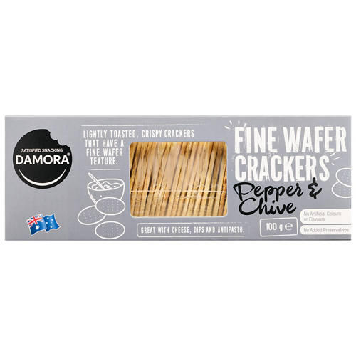 Front shot 2, Fine Wafer Crackers Pepper & Chive 100g