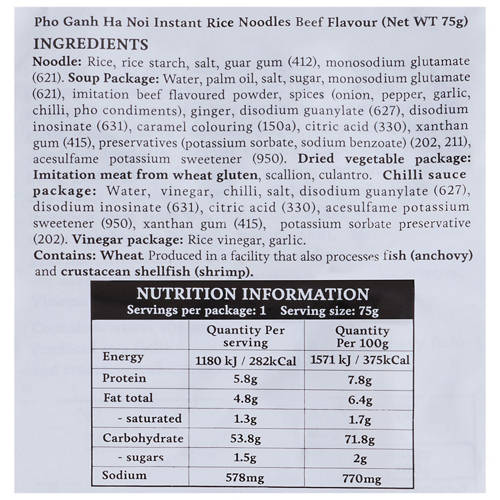 Ingredients 1, Vietnamese Instant Traditional Beef Rice Noodles 75g