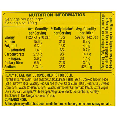 Nutrients 1, Yellowfin Tuna & Brown Rice Quinoa Ready Meal 190g