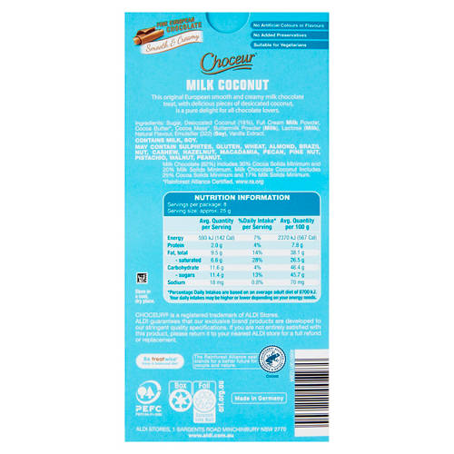 Front shot 2, Milk Coconut Chocolate Block 200g