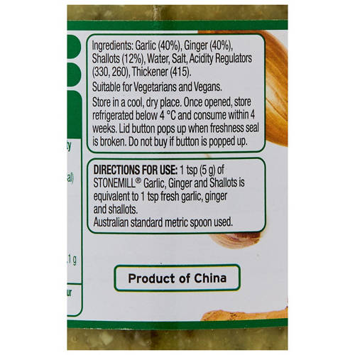 Ingredients 1, Crushed Garlic, Ginger & Shallots 230g