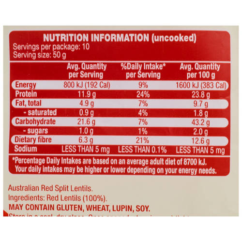 Nutrients 1, Red Split Lentils 500g