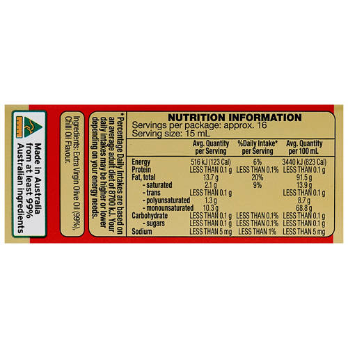 Nutrients 1, Australian Extra Virgin Olive Oil with Chilli Infused Oil