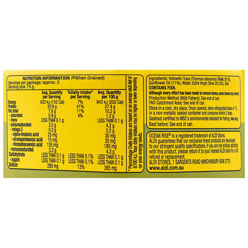 Nutrients 1, Yellowfin Tuna Italian Style in Oil 185g