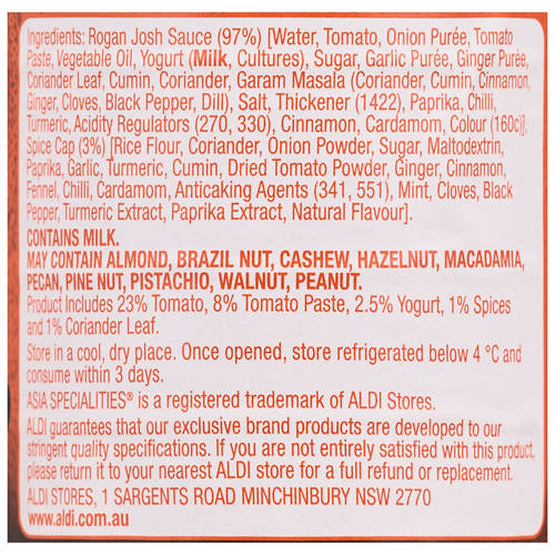 Ingredients 1, Simmer Sauce with Spice Cap Rogan Josh 360g