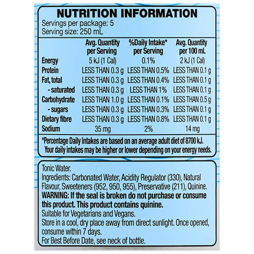 Nutrients 1, Tonic Water No Sugar 1.25L