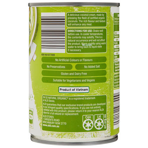 Front shot 3, Organic Coconut Cream 400ml