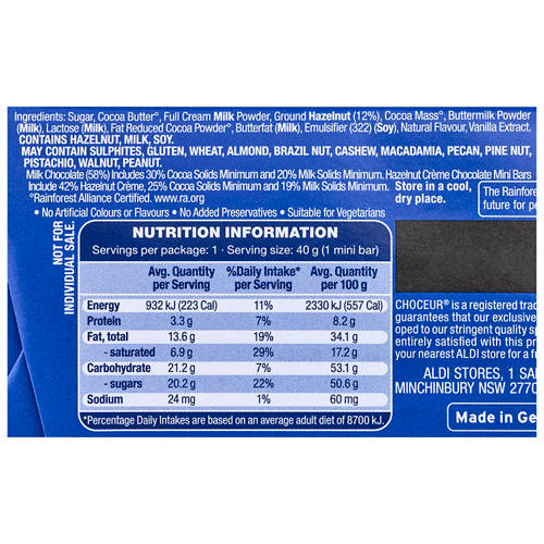 Ingredients 1, Mini Hazelnut Bars 5 Pack 200g