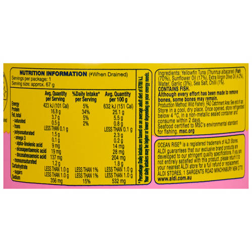 Nutrients 1, Yellowfin Tuna Chunks in Garlic & Chilli Oil 95g