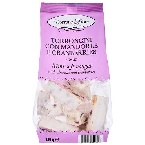 Front shot 2, Torroncini Con Mandorle Mini Soft Nougat Almonds and Cranberries 130g
