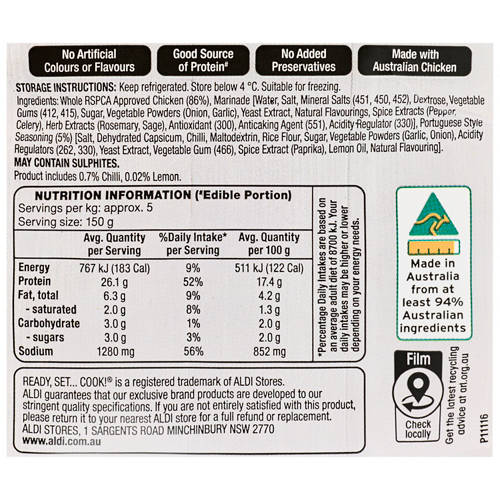 Ingredients 1, Peri Peri Marinated Split RSPCA Approved Chicken