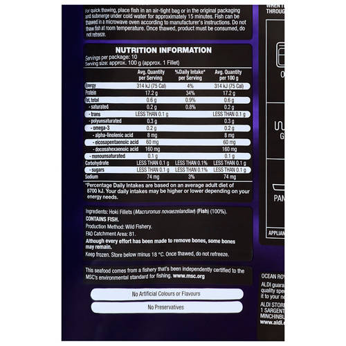 Nutrients 1, Hoki Fillets Skinless 1kg