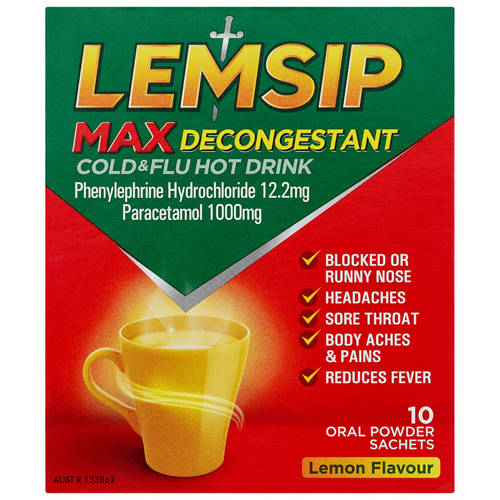 Front shot 2, Lemon Cold and Flu Hot Drink 10 Sachets
