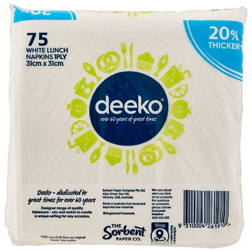 Front shot 3, White Lunch Napkins 1ply 75 Pack