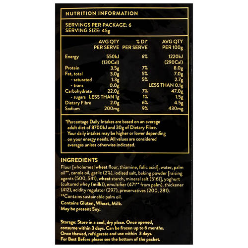 Nutrients 1, Garlic Roti Bread 6 Pack