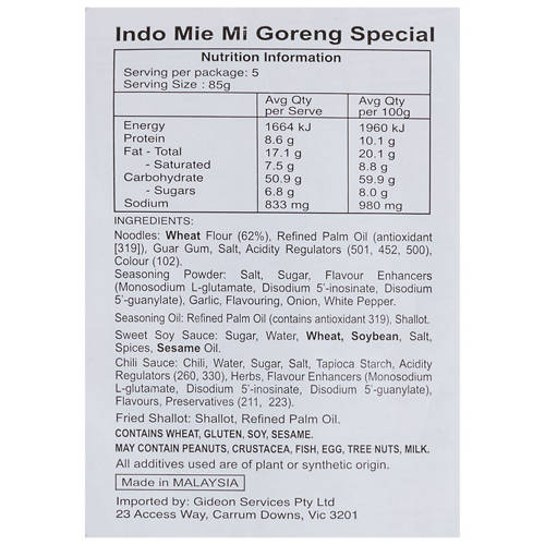 Nutrients 1, Indomie Mi Goreng Noodles 5 Pack 425g