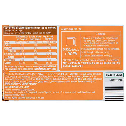 Nutrients 1, Sweet & Sour Noodle Bowl 240g