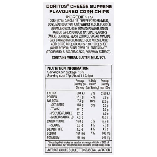 Ingredients 1, Doritod Cheese Supreme 500g