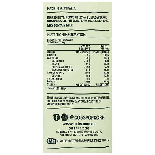 Ingredients 1, Sweet & Salted Popcorn 180g