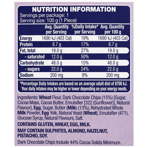 Ingredients 1, Mini Panettone Chocolate Chip 100g