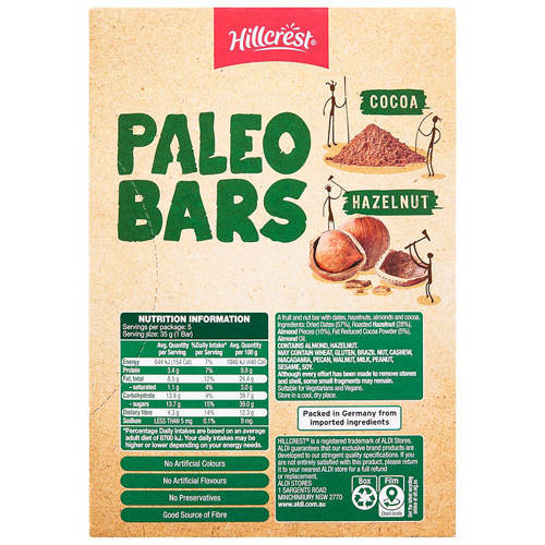 Front shot 3, Hazelnut & Cocoa Paleo Bar 175g